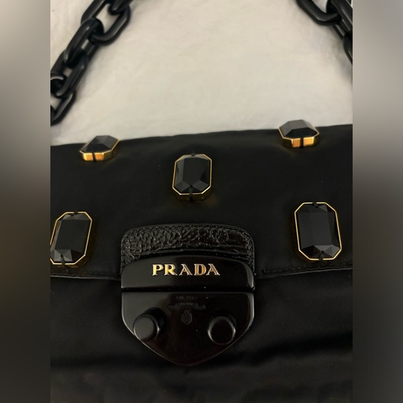 Prada black nylon Whip Pietre jewel gem shoulder bag with buckle - Picture 7 of 14